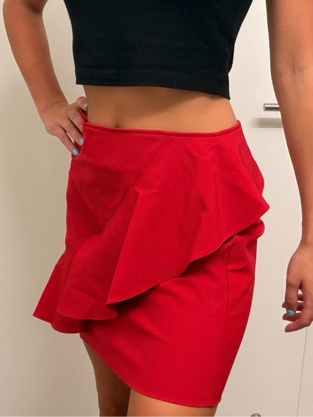 Zara Red Ruffle Mini Skirt